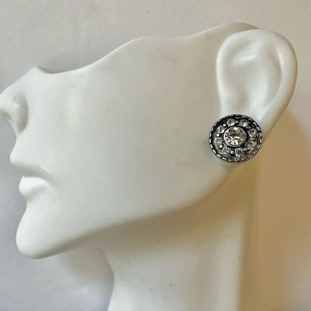 Silver tone rhinestone post earrings